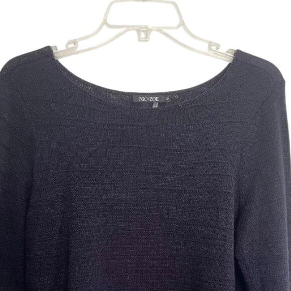 Nic + Zoe Run Around Fringe Trim Sweater Navy Size‎ Medium - Picture 4 of 6